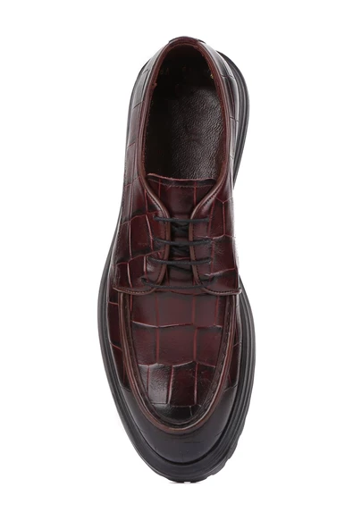 Shoetyle - Bordo Croco Deri Bağcıklı Erkek Günlük Ayakkabı 250-1615 - Resim 5