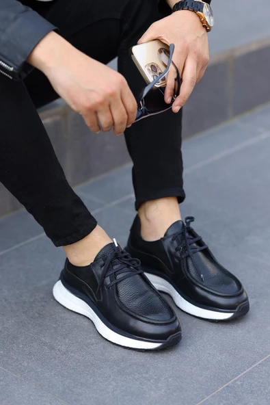 Shoetyle - Siyah Deri Bağcıklı Erkek Günlük Ayakkabı 250-2416 - 4