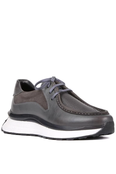Shoetyle - Gri Deri Bağcıklı Erkek Günlük Ayakkabı 250-2416 - Resim 2