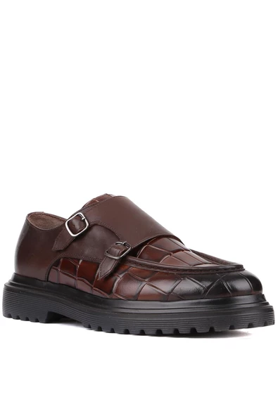 Shoetyle - Kahverengi Croco Deri Tokalı Erkek Klasik Ayakkabı 250-1616 - Resim 2