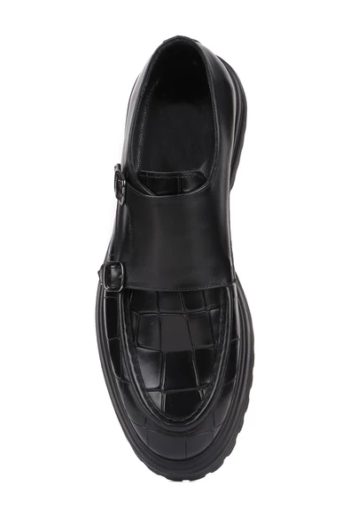 Shoetyle - Siyah Croco Deri Tokalı Erkek Klasik Ayakkabı 250-1616 - Resim 6