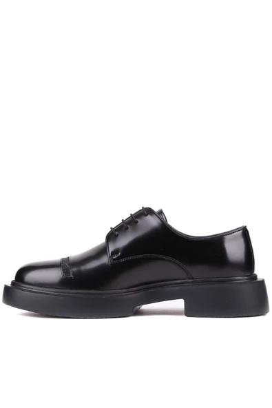 Shoetyle - Siyah Açma Deri Bağcıklı Erkek Klasik Ayakkabı 250-601 - Resim 3
