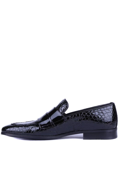 Fosco - Siyah Kroko Rugan Hakiki Deri Erkek Günlük Ayakkabı 2520 - 6934 - Resim 3