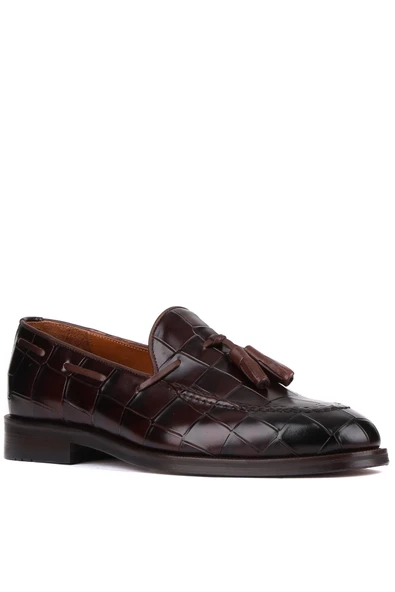 Shoetyle - Kahverengi Croco Deri Püsküllü Erkek Klasik Ayakkabı 250-7951 - 2
