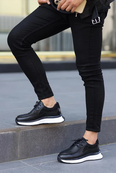 Shoetyle - Siyah Deri Bağcıklı Erkek Günlük Ayakkabı 250-2416 - 5