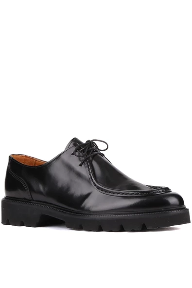 Shoetyle - Siyah Açma Deri Bağcıklı Erkek Günlük Ayakkabı 250-1617 - Resim 2