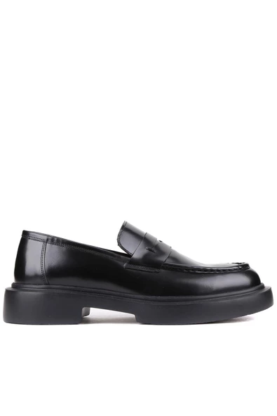 Shoetyle - Siyah Açma Deri Bağcıksız Erkek Klasik Ayakkabı 250-2375