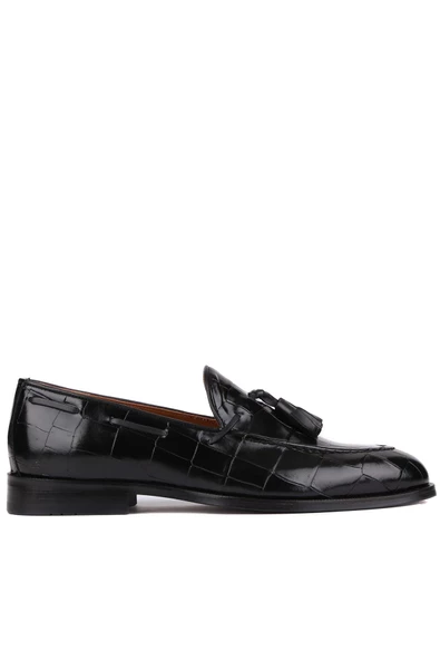 Shoetyle - Siyah Croco Deri Püsküllü Erkek Klasik Ayakkabı 250-7951