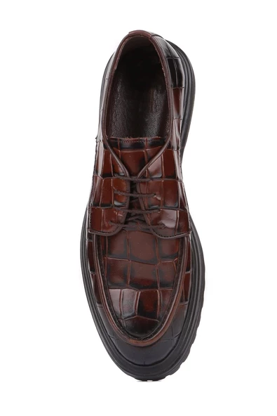 Shoetyle - Kahverengi Croco Deri Bağcıklı Erkek Günlük Ayakkabı 250-1615 - Resim 5