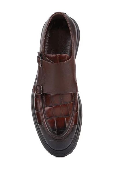 Shoetyle - Kahverengi Croco Deri Tokalı Erkek Klasik Ayakkabı 250-1616 - Resim 5