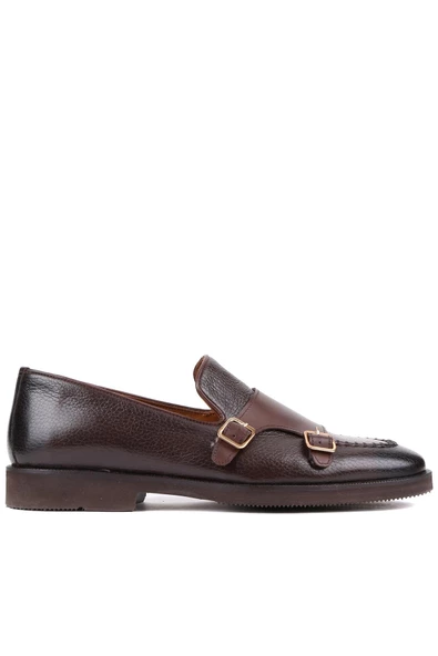 Shoetyle - Kahverengi Deri Tokalı Erkek Klasik Ayakkabı 250-2750