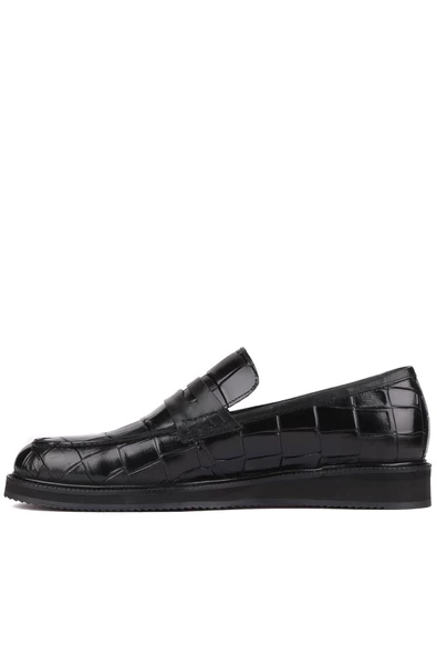 Shoetyle - Siyah Croco Deri Erkek Klasik Ayakkabı 250-2371 - Resim 3