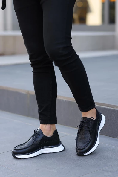 Shoetyle - Siyah Deri Bağcıklı Erkek Günlük Ayakkabı 250-2416 - 3