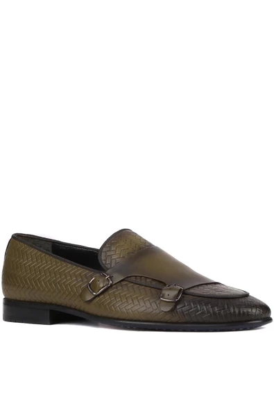 Shoetyle - Haki Deri Tokalı Erkek Klasik Ayakkabı 250-2300 - 2