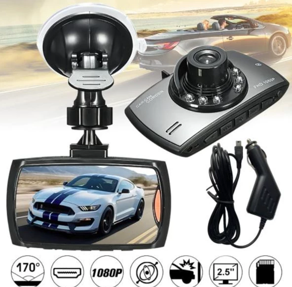 Araç İçi Kamera, Full HD 1080P Gece Görüşlü Araç İçi Kamera, Geniş Açı Kamera, Destek Yerçekimi Sensörü Otomatik Döngü Videosu - 2
