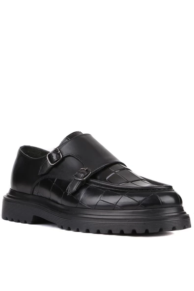 Shoetyle - Siyah Croco Deri Tokalı Erkek Klasik Ayakkabı 250-1616 - Resim 3