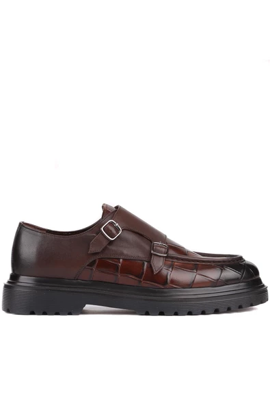 Shoetyle - Kahverengi Croco Deri Tokalı Erkek Klasik Ayakkabı 250-1616