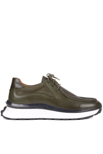 Shoetyle - Yeşil Deri Bağcıklı Erkek Günlük Ayakkabı 250-2416