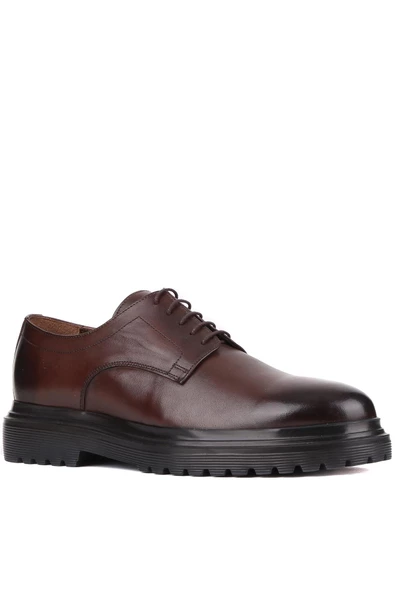 Shoetyle - Kahverengi Deri Bağcıklı Erkek Klasik Ayakkabı 250-2013 - Resim 2