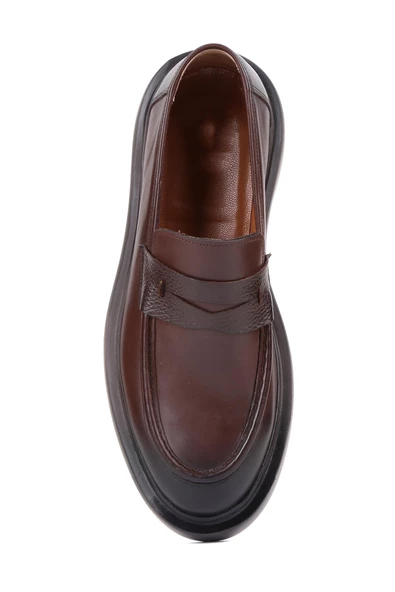 Shoetyle - Kahverengi Deri Bağcıksız Erkek Klasik Ayakkabı 250-2375 - Resim 5
