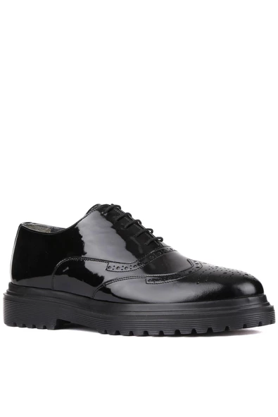Shoetyle - Siyah Rugan Deri Bağcıklı Erkek Klasik Ayakkabı 250-400 - Resim 2