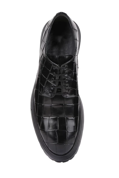 Shoetyle - Siyah Kroko Deri Bağcıklı Erkek Klasik Ayakkabı 250-2013 - Resim 5