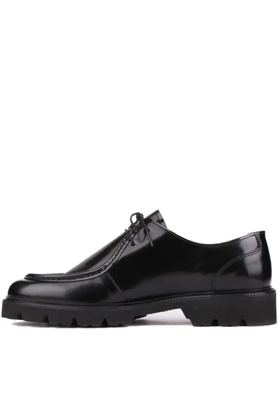 Shoetyle - Siyah Açma Deri Bağcıklı Erkek Günlük Ayakkabı 250-1617 - Resim 3