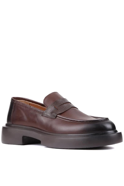 Shoetyle - Kahverengi Deri Bağcıksız Erkek Klasik Ayakkabı 250-2375 - Resim 2