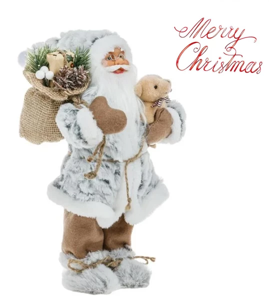 Yılbaşı Süsü Noel Baba Biblo Figür Büyük Boy 30 cm -  Peluş Ayısı ve Hediye Çuvalı ile... - 3