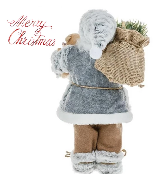 Yılbaşı Süsü Noel Baba Biblo Figür Büyük Boy 30 cm -  Peluş Ayısı ve Hediye Çuvalı ile... - 5