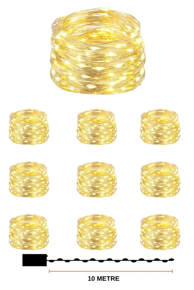 10 Adet 10 Metre Günışığı Renk Pil ile Çalışan Peri Led  Dekoratif ve Şık Aydınlatma ürün görseli 1