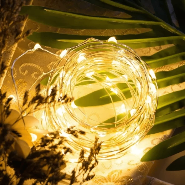 10 Adet 5 Metre Günışığı Renk Pil ile Çalışan Peri Led  Dekoratif ve Şık Aydınlatma - 3