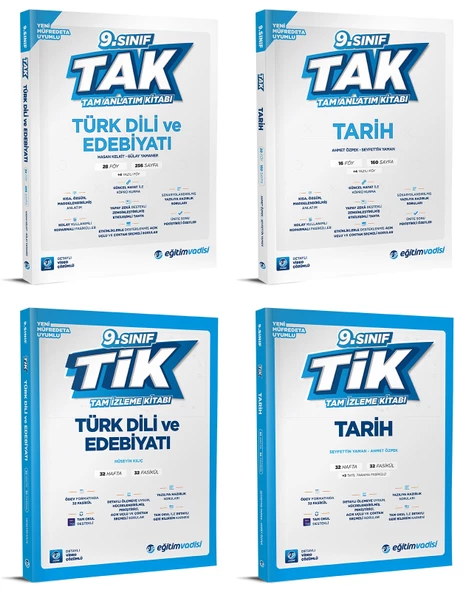 Eğitim Vadisi 2025 9. Sınıf Edebiyat + Tarih Tak Tam Anlatım + Tik Tam İzleme Seti 4 Kitap