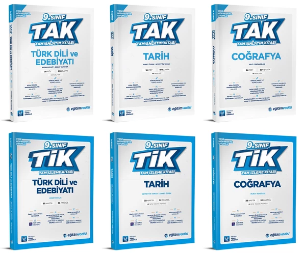 Eğitim Vadisi 2025 9. Sınıf Edebiyat + Tarih + Coğrafya Tak Tam Anlatım + Tik Tam İzleme Seti 6 Kitap