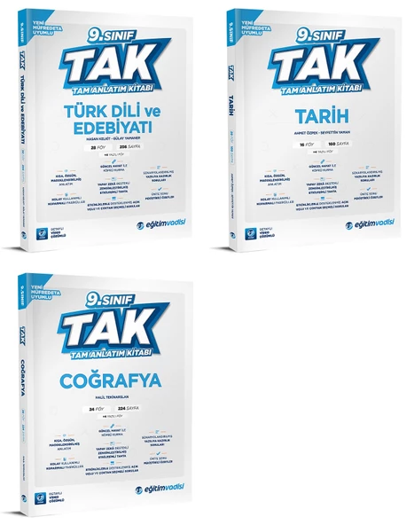 Eğitim Vadisi 2025 9. Sınıf Edebiyat + Tarih + Coğrafya Tam Anlatım Kitabı Seti 3 Kitap