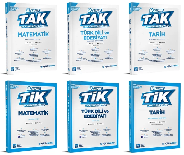 Eğitim Vadisi 2025 9. Sınıf Matematik + Edebiyat + Tarih Tak Tam Anlatım + Tik Tam İzleme Seti 6 Kitap