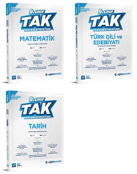 Eğitim Vadisi 2025 9. Sınıf Matematik + Edebiyat + Tarih Tam Anlatım Kitabı Seti 3 Kitap