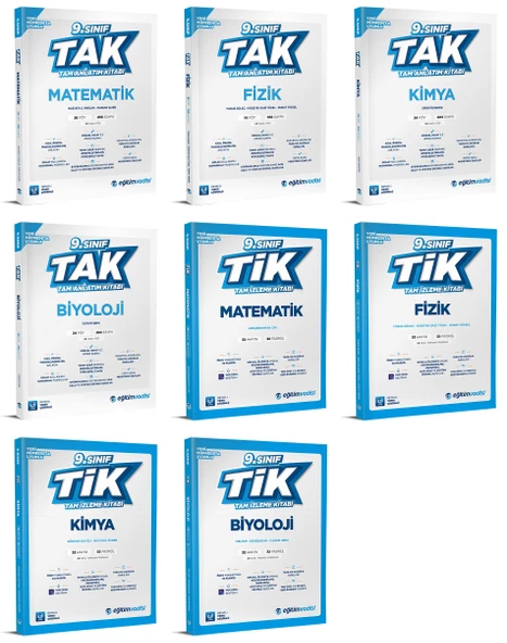 Eğitim Vadisi 2025 9. Sınıf Matematik + Fizik + Kimya + Biyoloji Tak Tam Anlatım + Tik Tam İzleme Seti 8 Kitap