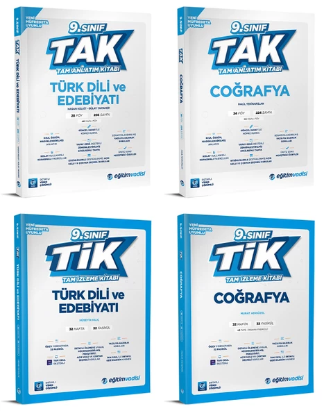Eğitim Vadisi 2025 9. Sınıf Edebiyat + Coğrafya Tak Tam Anlatım + Tik Tam İzleme Seti 4 Kitap