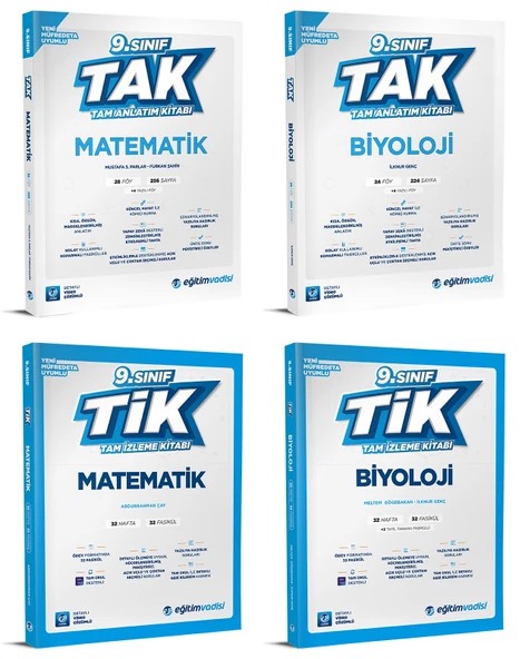 Eğitim Vadisi 2025 9. Sınıf Matematik + Biyoloji Tak Tam Anlatım + Tik Tam İzleme Seti 4 Kitap