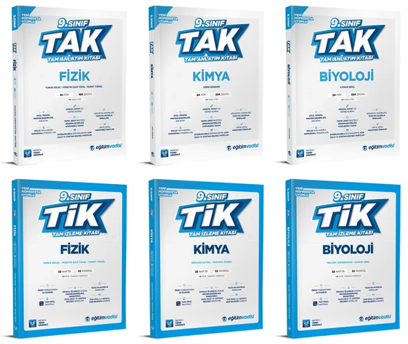 Eğitim Vadisi 2025 9. Sınıf Fizik + Kimya + Biyoloji Tak Tam Anlatım + Tik Tam İzleme Seti 6 Kitap