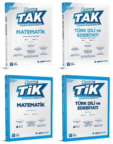 Eğitim Vadisi 2025 9. Sınıf Matematik + Edebiyat Tak Tam Anlatım + Tik Tam İzleme Seti 4 Kitap