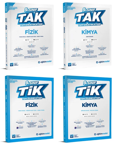 Eğitim Vadisi 2025 9. Sınıf Fizik + Kimya Tak Tam Anlatım + Tik Tam İzleme Seti 4 Kitap