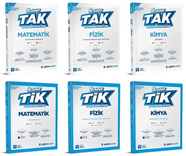 Eğitim Vadisi 2025 9. Sınıf Matematik + Fizik + Kimya Tak Tam Anlatım + Tik Tam İzleme Seti 6 Kitap