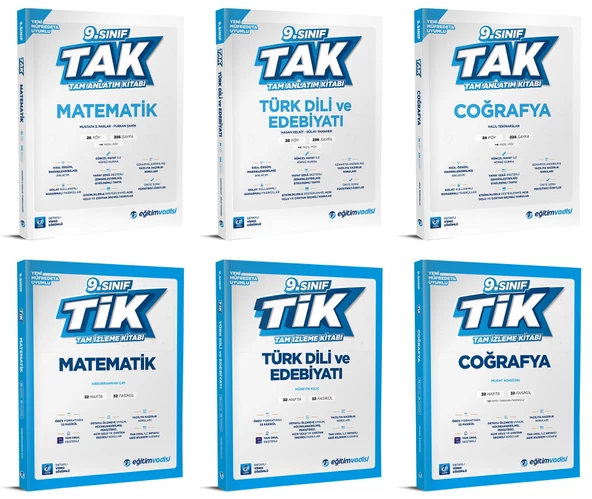 Eğitim Vadisi 2025 9. Sınıf Matematik + Edebiyat + Coğrafya Tak Tam Anlatım + Tik Tam İzleme Seti 6 Kitap