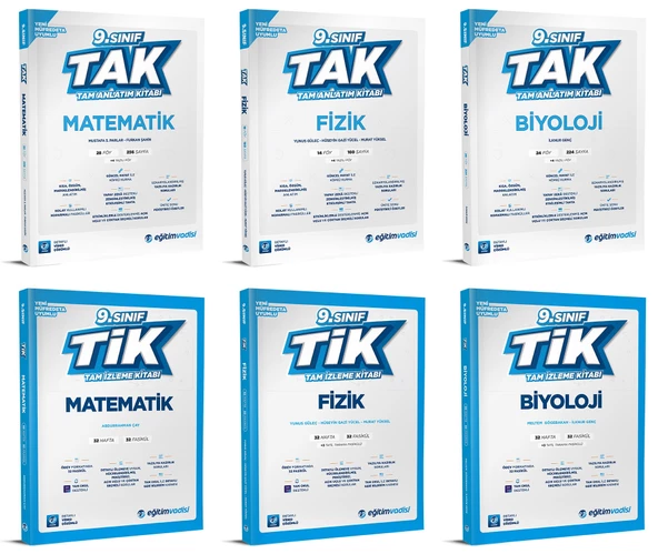 Eğitim Vadisi 2025 9. Sınıf Matematik + Fizik + Biyoloji Tak Tam Anlatım + Tik Tam İzleme Seti 6 Kitap