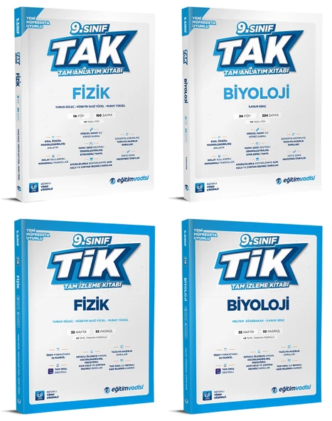 Eğitim Vadisi 2025 9. Sınıf Fizik + Biyoloji Tak Tam Anlatım + Tik Tam İzleme Seti 4 Kitap