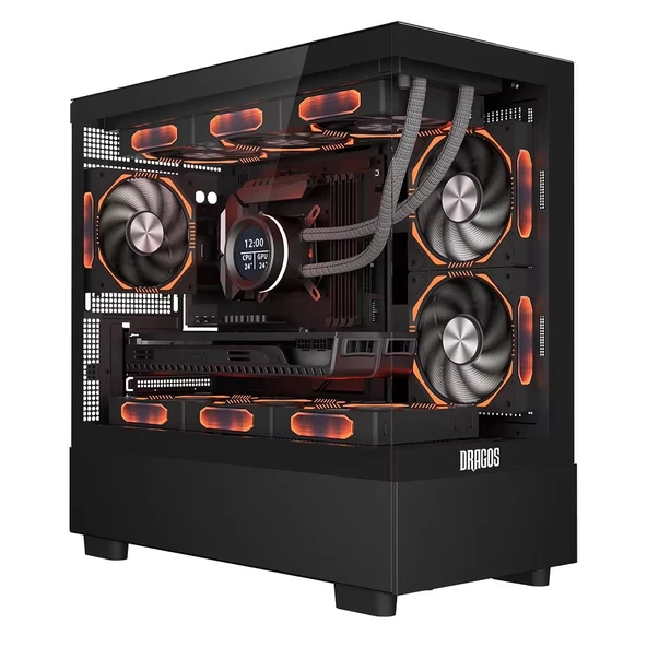 Dragos Basalt Pro 6x ARGB Fan USB 3.0 600W 80+ Plus mATX Panoramik Temperli Cam Gaming Siyah Kasa