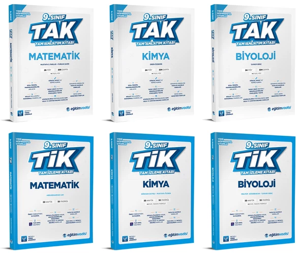 Eğitim Vadisi 2025 9. Sınıf Matematik + Kimya + Biyoloji Tak Tam Anlatım + Tik Tam İzleme Seti 6 Kitap