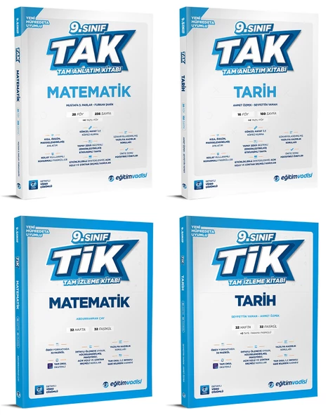 Eğitim Vadisi 2025 9. Sınıf Matematik + Tarih Tak Tam Anlatım + Tik Tam İzleme Seti 4 Kitap